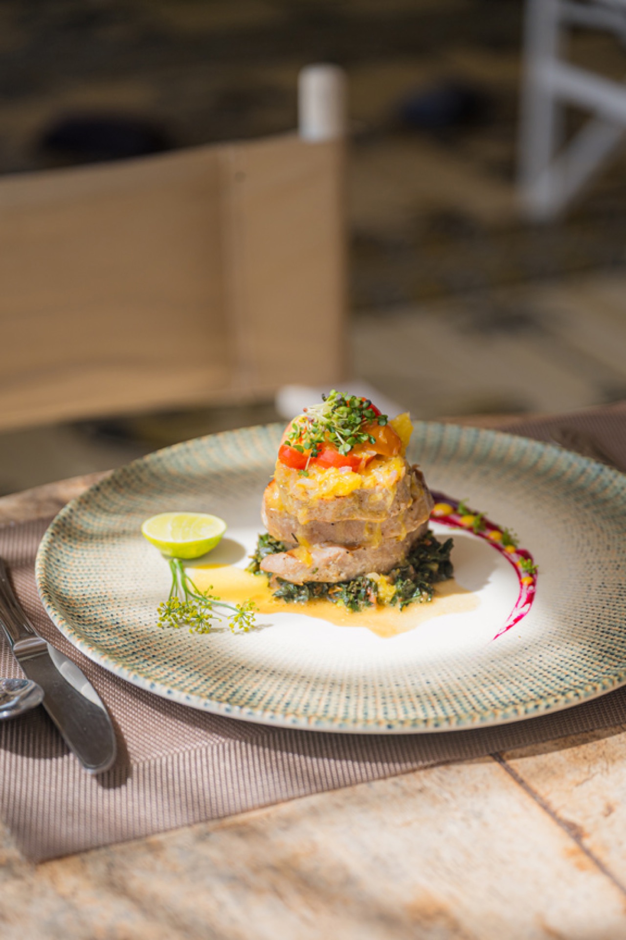 A beautifully plated dish at Mediterraneo, made with produce grown on the property.
