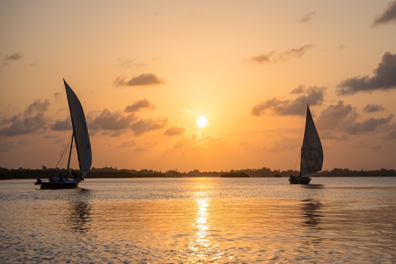 A light aircraft approaching Manda Island, Lamu